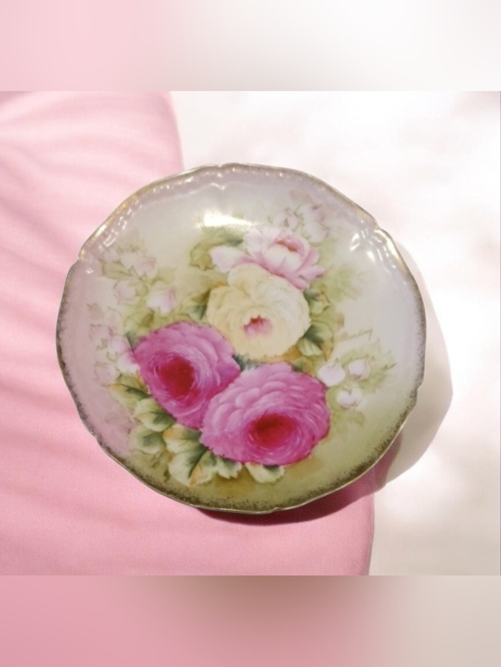 Antique Plate Handpainted With Roses - Picture 6 of 6